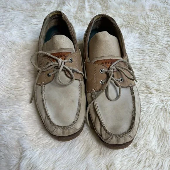 Sperry White/Tan Leather Boat Shoes Men's 12M - Picture 2 of 8